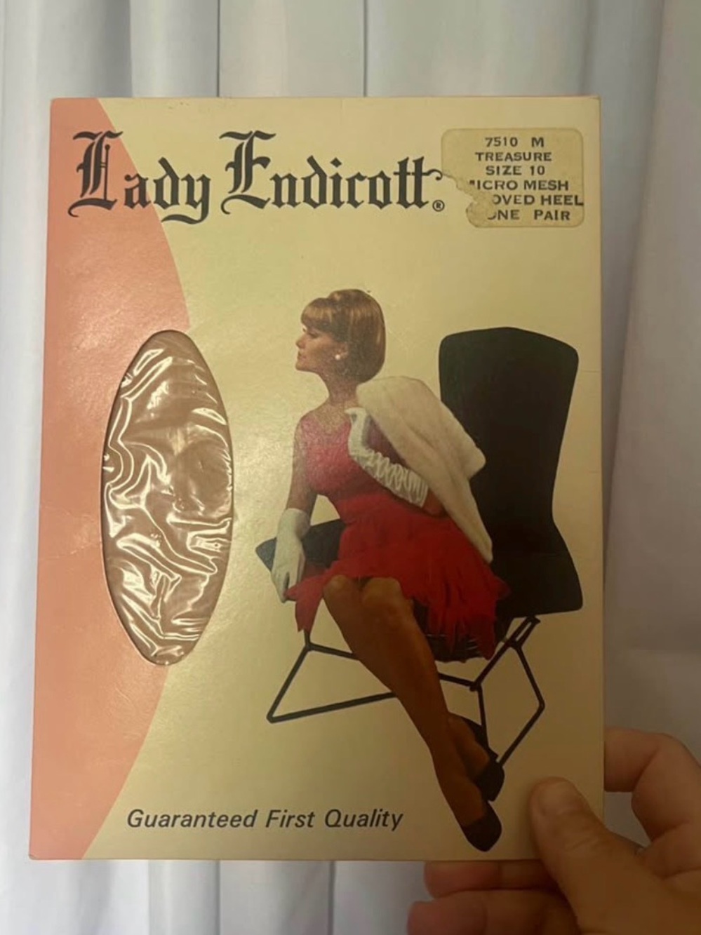 Vintage Lady Endicott Treasure Sheer Hosiery Pink and Cream Box